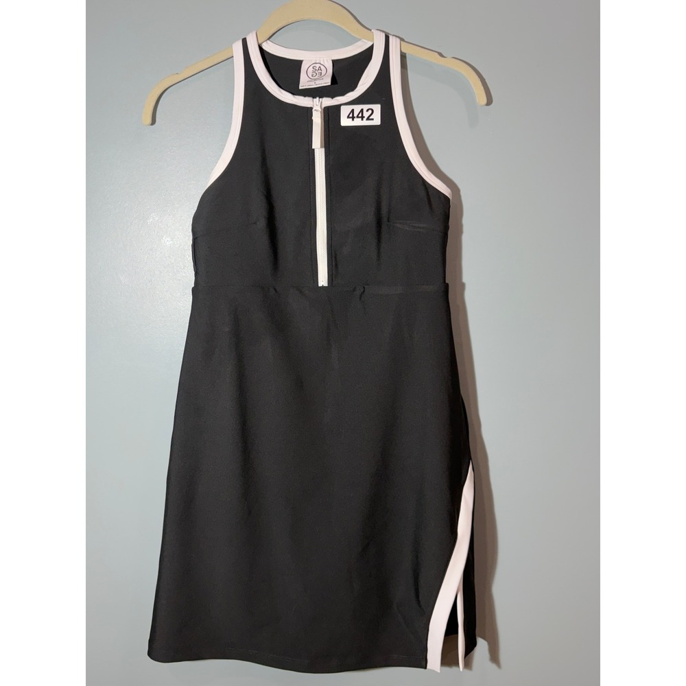 SAGE Collective Womens Black White Quarter Zip Racerback Athletic Tennis Dress S